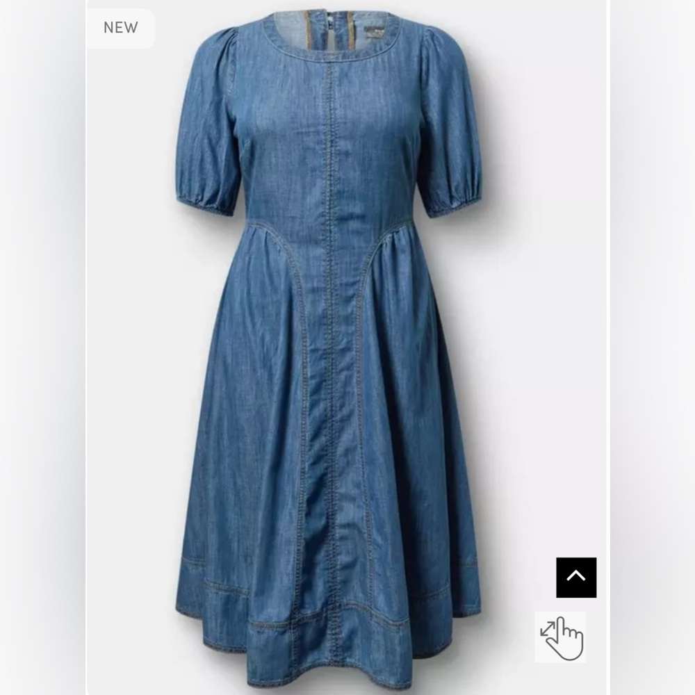 NWOT Puff-Sleeve Tea-Length Denim Dress